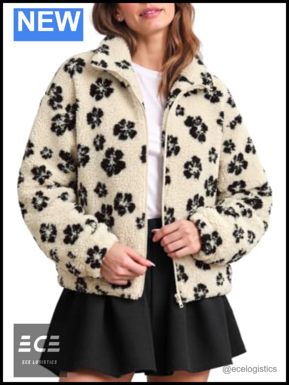 Dokotoo Floral Sherpa Fleece Fuzzy Zip Up Jacket Women's Winter Coat
